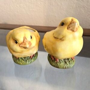 Vintage hand painted Easter Chick tea light. Set of 2.